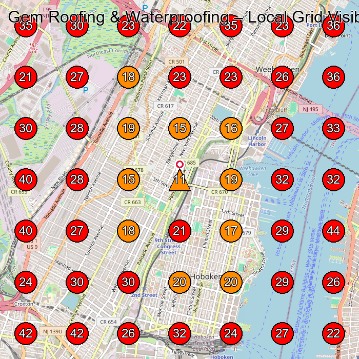 Gem Roofing & Waterproofing GeoGrid visibility map for Roofing Contractor in Union City
